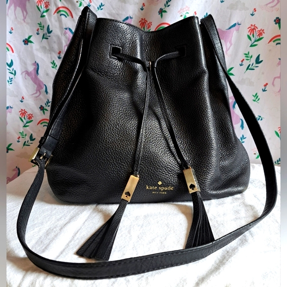 kate spade Handbags - Kate Spade Cooper Grey Street Black Pebbled Leather Drawstring Bucket Purse Bag